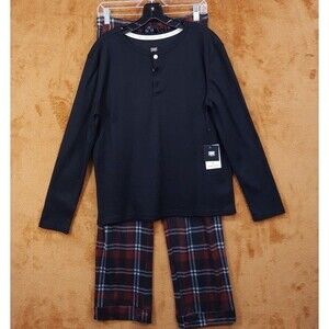 FRYE Sleepwear Mens Medium Red Black Plaid Waffle Henley Pajama Set Ultra Soft